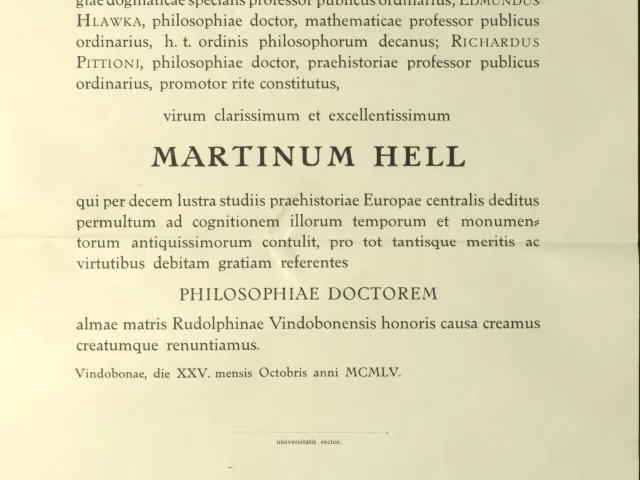 Probedruck des Ehrendiploms für Martin Hell