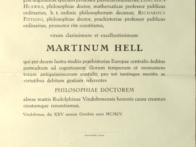 Probedruck des Ehrendiploms für Martin Hell