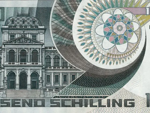 Das Hauptgebäude der Universität Wien auf der Rückseite der 1000 Schilling-Note (1983–1997)