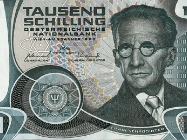 Erwin Schrödinger auf der Vorderseite der 1000 Schilling-Note (1983–1997)