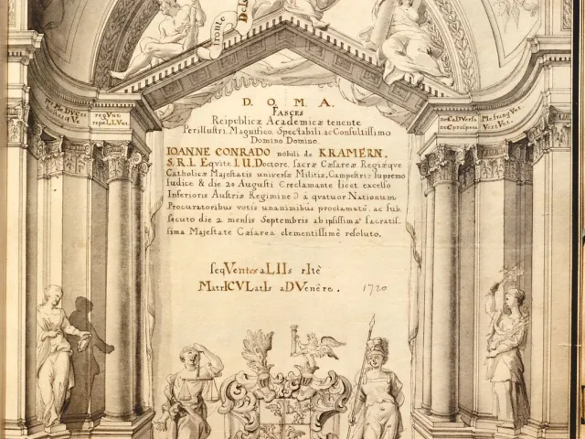 1. Rektorenblatt von Johannes Konrad von Kramern (Rektor 1720)