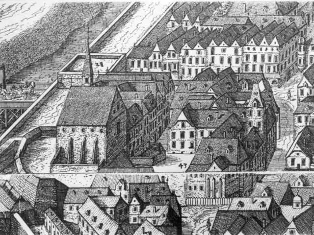 Die Universität Wien (Herzogskolleg) in der Stadtansicht von Jacob Hoefnagel (1609)