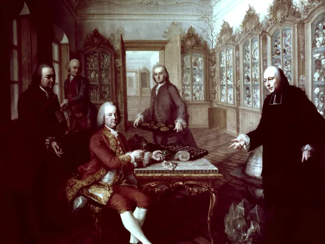 Kaiser Franz I. Stephan im Kreise der Sammlungsdirektoren Duval, Baillon, Marcy und van Swieten