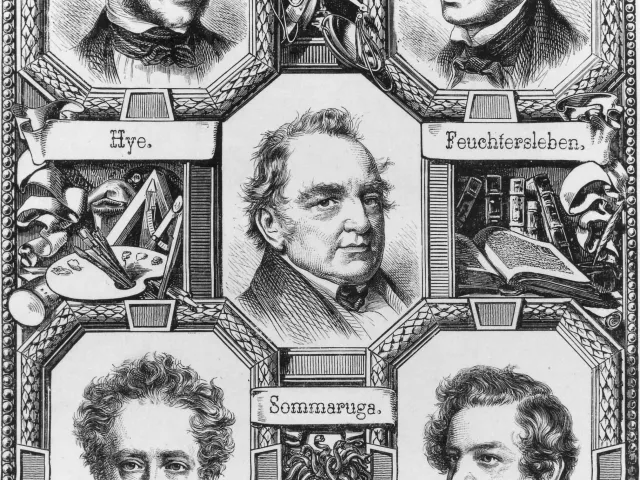 Erinnerungsbild zur Revolution 1848: Anton Hye, Ernst von Feuchtersleben, Franz von Sommaruga, Joseph Kudler, Alexander Bach