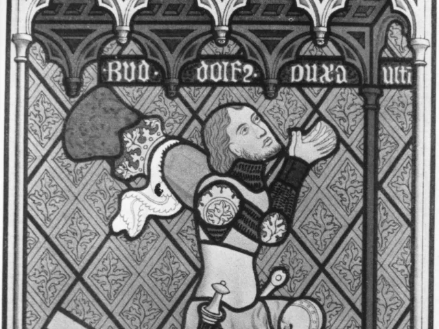 Herzog Rudolf IV. knieend mit dem österreichischen Bindenschild
