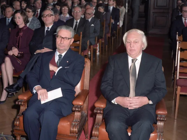Anton Porhansl und Hans Heinrich Schneider bei der Verleihung der Ehrenbürgerschaft der Universität Wien