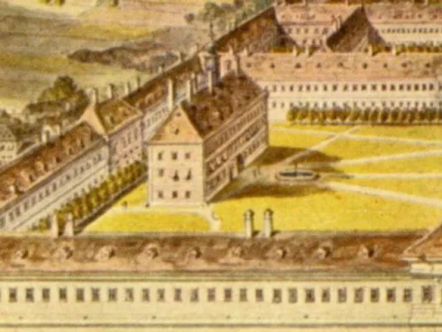 Stöckelgebäude im Hof 1 des Alten Allgemeines Krankenhaus – Vogelansicht