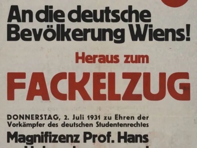 Plakat zum Fackelzug der Deutschen Studentenschaften Wiens für Prof. Wenzel Gleispach