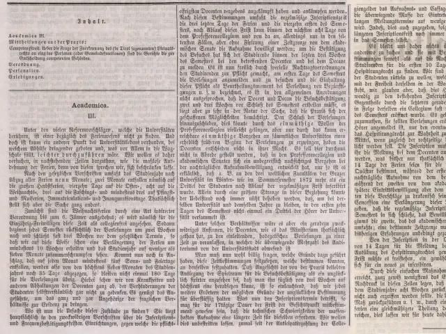 „Academia“, Zeitungsartikel in Oesterreichische Zeitschrift für Verwaltung vom 5. Dezember 1872