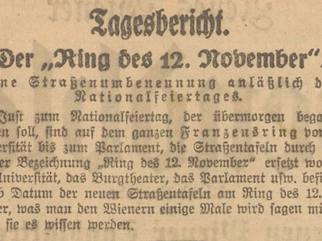 „Der Ring des 12. November“, Zeitungsartikel in Neues Wiener Abendblatt vom 10. November 1920