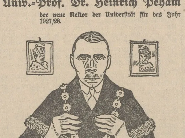 Karikatur: Heinrich Peham als neuer Rektor