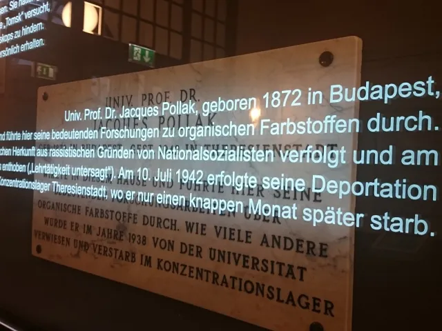 Gedenkwand Fakultät für Chemie, Gedenktafel Jacques Pollak, 2018