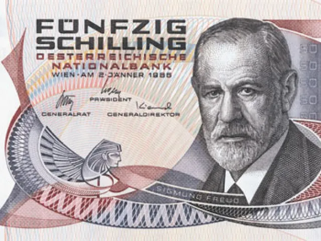 Sigmund Freud auf der Vorderseite der 50 Schilling-Note (1987)