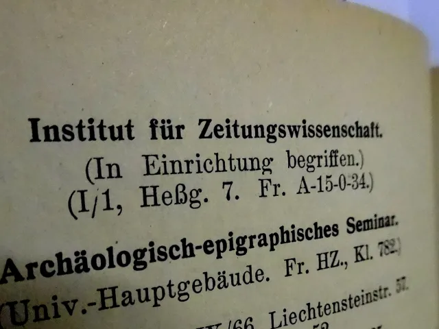 Das Institut für Zeitungswissenschaft im Personal- und Vorlesungsverzeichnis der Universität Wien, Sommersemester 1942