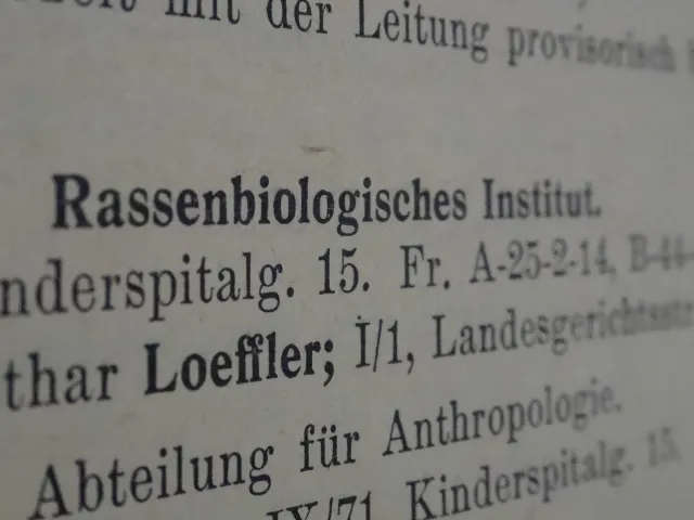 Eintrag für das Rassenbiologische Institut im Personal- und Vorlesungsverzeichnis der Universität Wien, 1943