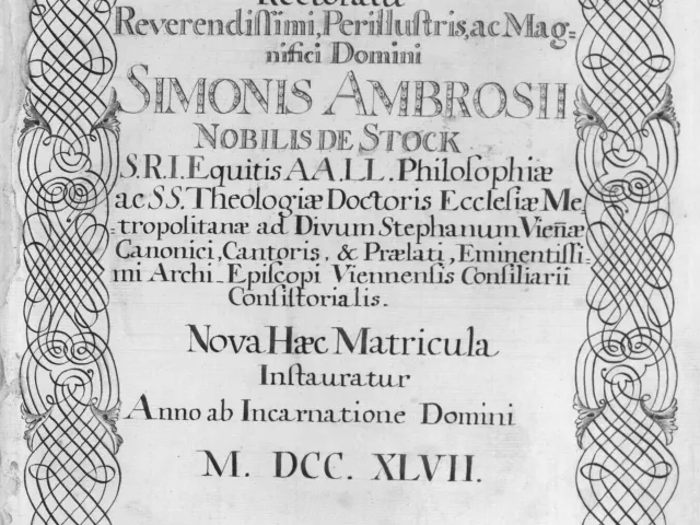 Rektorenblatt von Simon Ambrosius Edler von Stock (Rektor 1746/47)