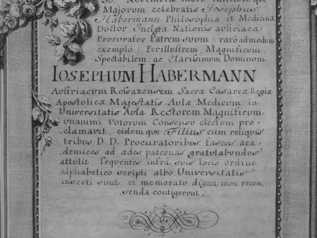 Rektorenblatt von Joseph Edler von Habermann (Rektor 1776/77)