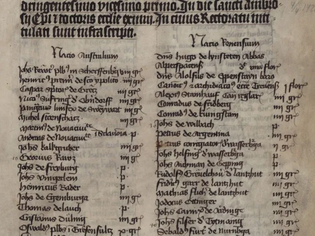 Erste Seite der Wiener Universitätsmatrikel, Band 2 (1421)