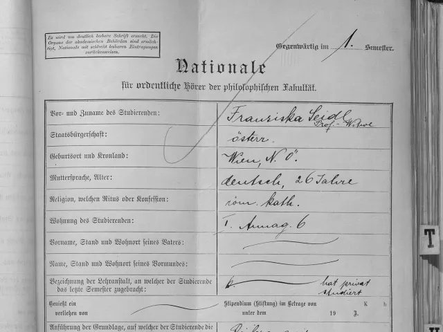Nationale (Inskriptionsblatt) von Franziska Seidl, Wintersemester 1918/19
