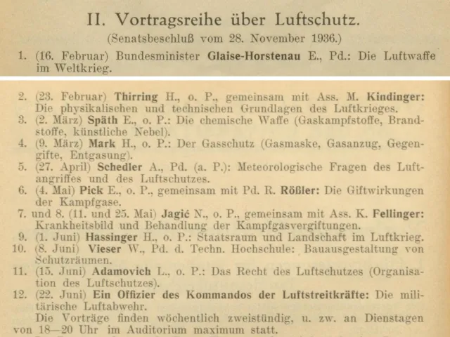 Ankündigung: Vortragsreihe über Luftschutz, Sommersemester 1937