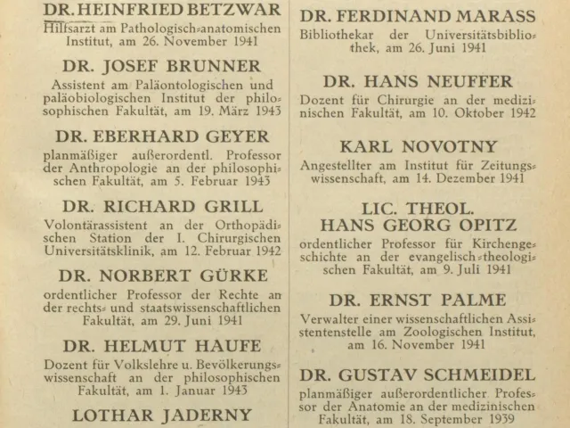 Veröffentlichung der Namen der Kriegsgefallenen, Sommersemester 1944