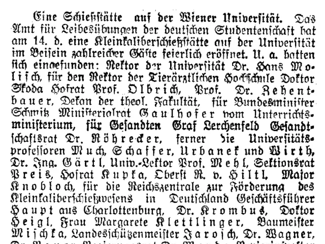 „Eine Schießstätte auf der Wiener Universität“, Zeitungsartikel in „Reichspost“ vom 15. Jänner 1927
