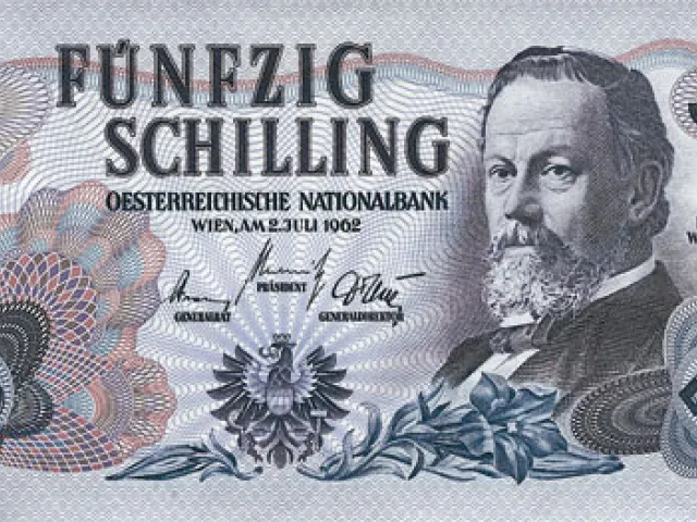 Richard Wettstein auf der Vorderseite der 50 Schilling-Note (1962)