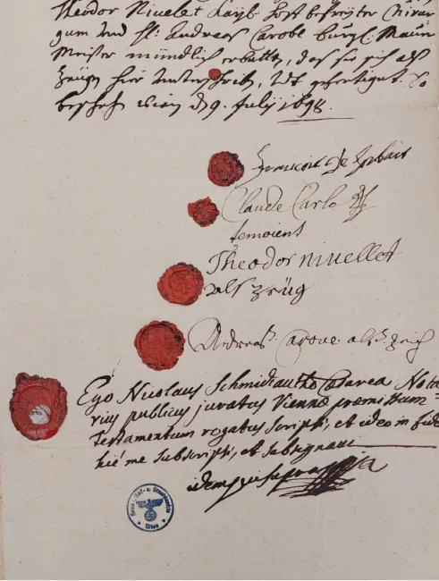 Unterschrift von Franz de Sorbaits auf seinem Testament