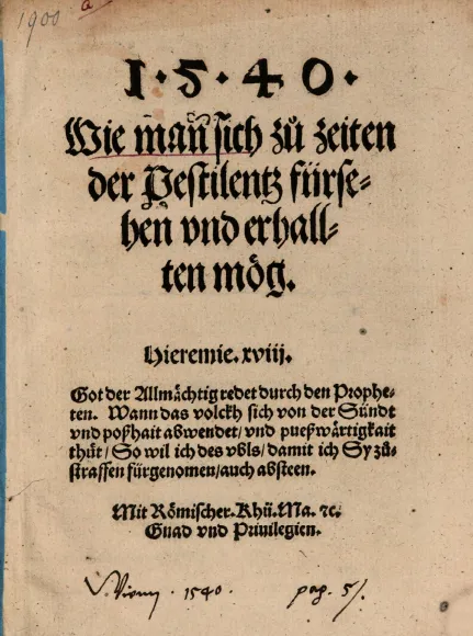 Titelblatt der Infektionsordnung von 1540