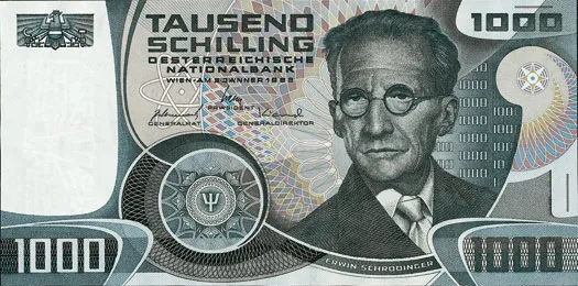 Erwin Schrödinger auf der Vorderseite der 1000 Schilling-Note (1983–1997)