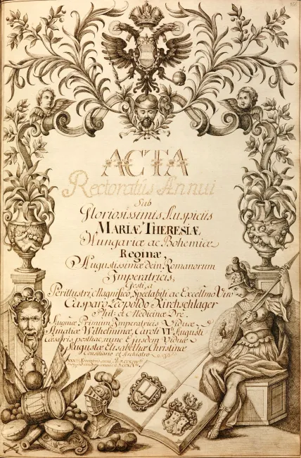 Rektorenblatt von Kaspar Leopold Kirchschlager (Rektor 1744/45, Hofmedikus)