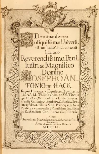 Rektorenblatt von Joseph Anton von Hack (Rektor 1750/51)