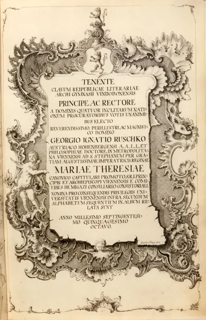 Rektorenblatt von Georg Ignaz Ruschko (Rektor 1757/1758)