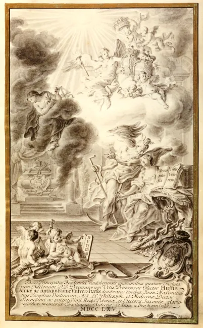 Rektorenblatt (Memorabilia) von (Johann) Joseph Maximilian Dietmann (Mediziner, Universitäts-Bibliothekar, 1764/65 Rektor)