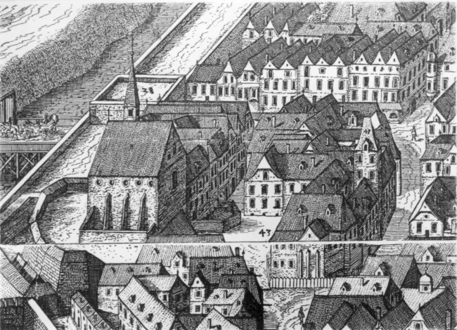 Die Universität Wien (Herzogskolleg) in der Stadtansicht von Jacob Hoefnagel (1609)