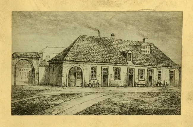 Prosektur Rokitanskys im Leichenhof des Wiener Allgemeinen Krankenhauses vor 1862