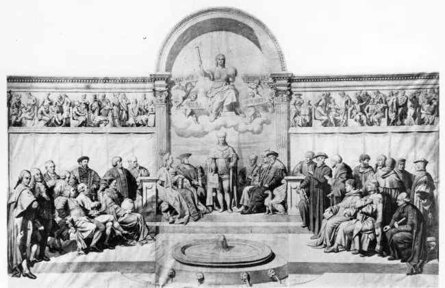 Allegorie zur Fünfhundertjahrfeier 1865: Die Förderer und berühmtesten Lehrer der Universität Wien