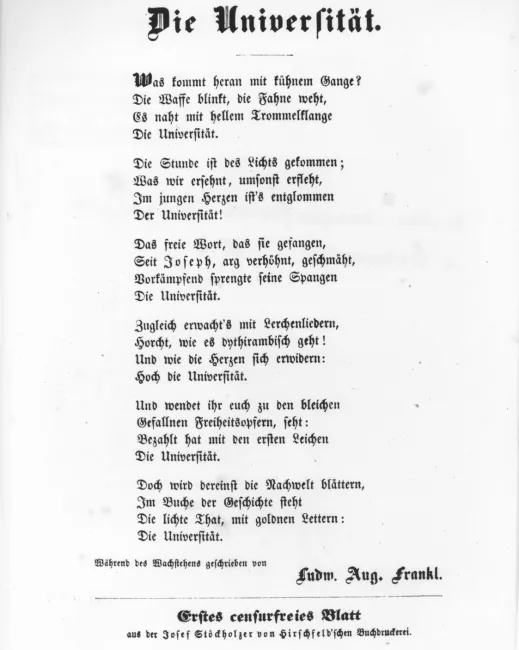 Gedicht „Die Universität“ von Ludwig August Frankl