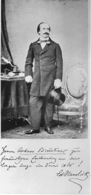 Eduard Hanslick (1825–1904), Musikgeschichte, Foto mit Widmung an Anton Bruckner