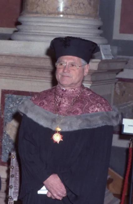 Dekan Leopold Schmetterer bei der Verleihung von Ehrentiteln an Ernst Hiesmayr, Alois Miksch, Heinrich Geuder und Friedrich…
