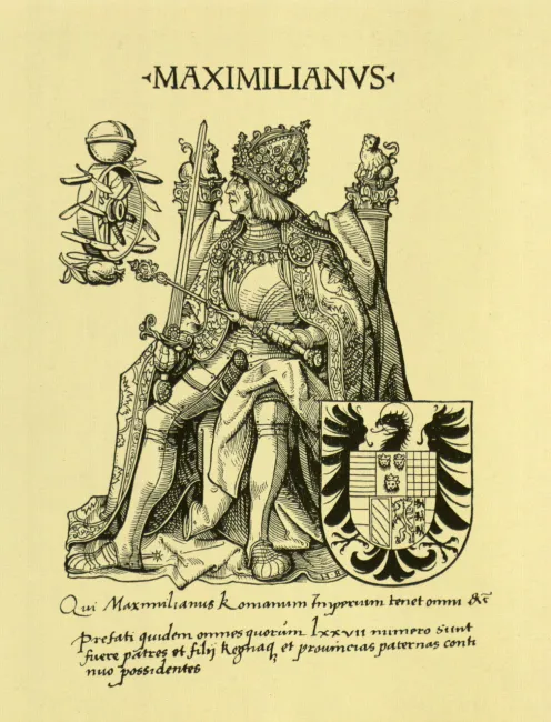 Kaiser Maximilian I. mit Schwert, Szepter und Kaiserkrone