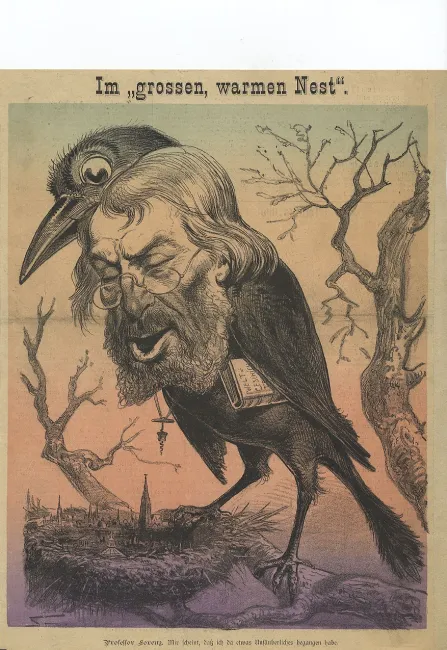 Karikatur von Ottokar Lorenz (1832–1904): „Im grossen, warmen Nest“