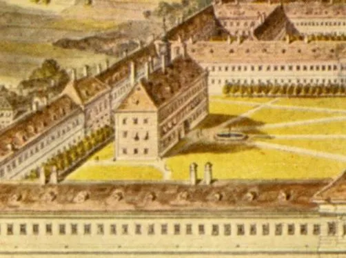 Stöckelgebäude im Hof 1 des Alten Allgemeines Krankenhaus – Vogelansicht