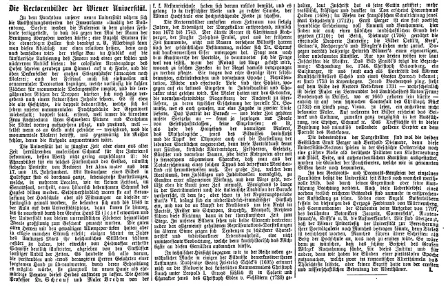 Zeitungsartikel "Die Rectorenbilder der Wiener Universität"