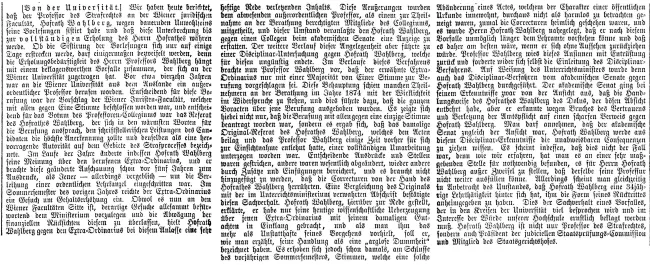 „Von der Universität“, Zeitungsartikel in „Neue Freie Presse“ vom 24. Februar 1888