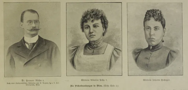 Hermann Franz Müller, Albine Pecha und Johanna Hochegger. Illustration aus Das interessante Blatt 03.111898, S. 5