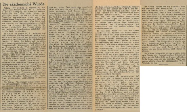 Zeitungsartikel „Die akademische Würde“, in: Neues Österreich, 06.06.1948