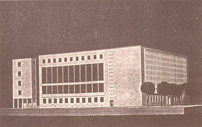 1951 Universitätsbibliothek Neubau, Modellansicht (Arch. Nobis/Dreier, Wettbewerbssieger) – unrealisiert