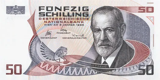 Sigmund Freud auf der Vorderseite der 50 Schilling-Note (1987)