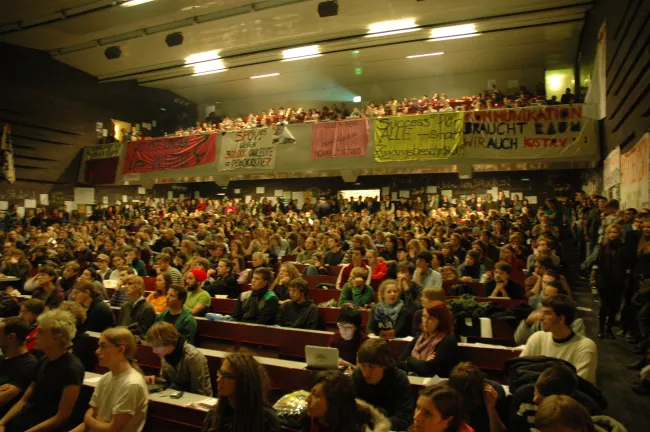 Besetztes AudiMax der Universität Wien